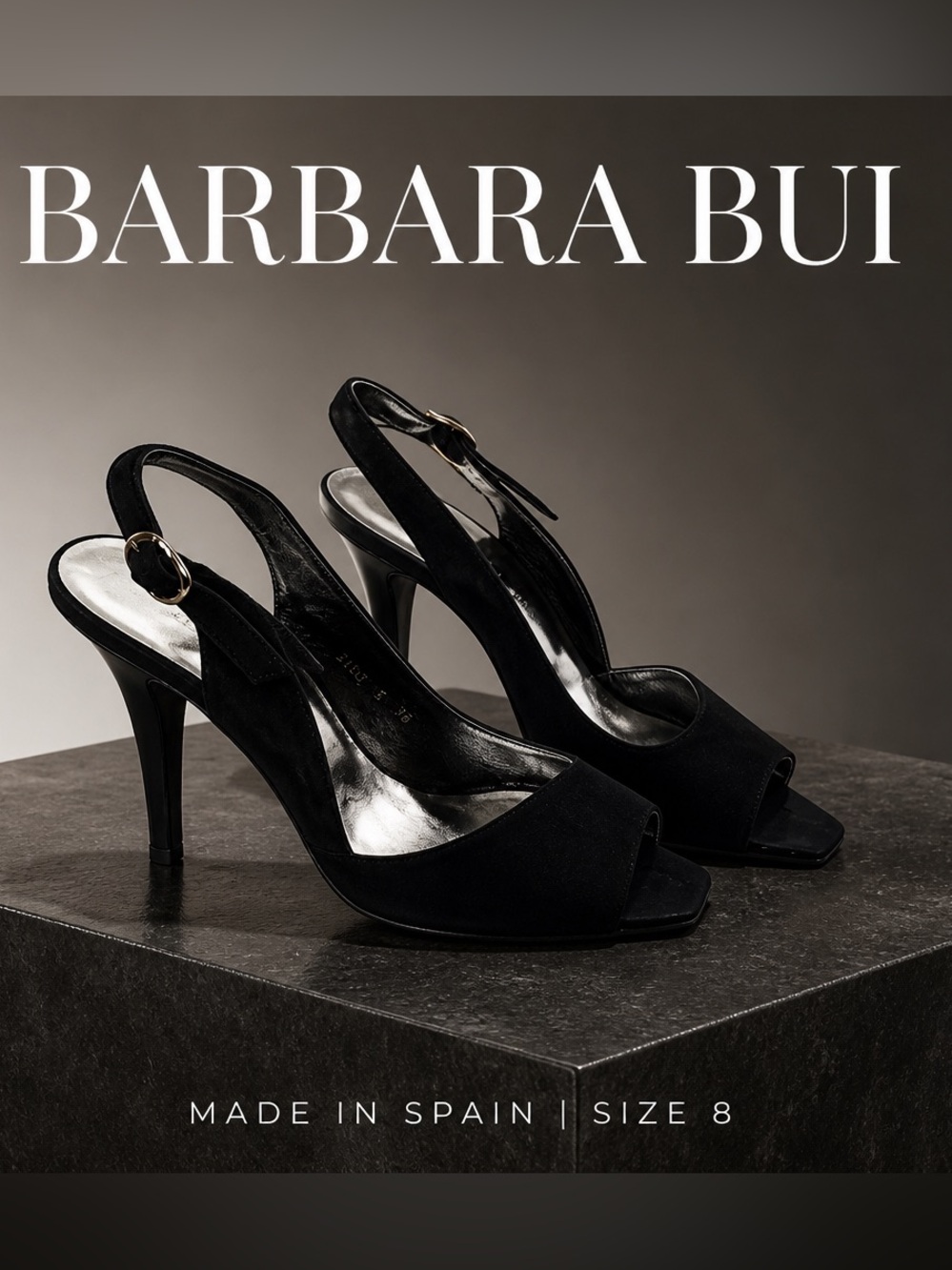 Barbara Bui Black suede leather black Slingback Peep Toe Heels sz 8